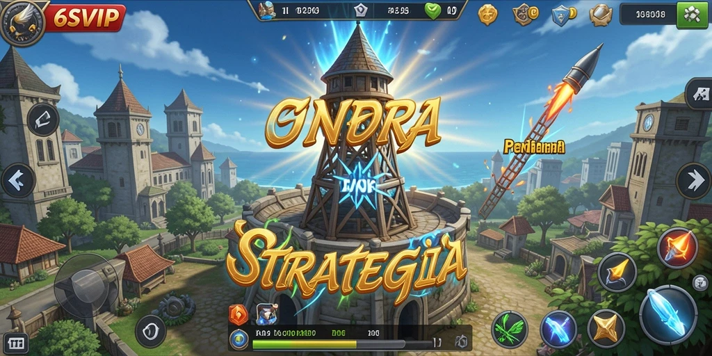 Tangkapan layar utama gameplay Tower Defense 6SVIP dengan menara yang aktif.