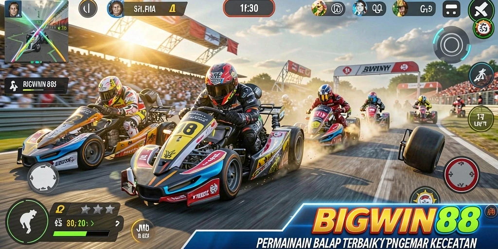 Tampilan gameplay mendebarkan dari BIGWIN88 saat balapan yang intens.