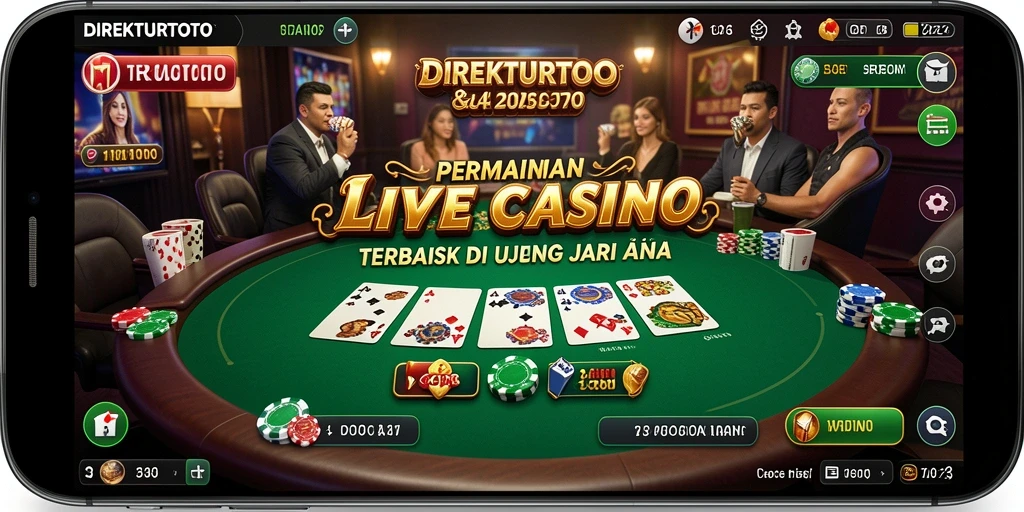 Screenshot permainan Live Casino yang menampilkan dealer dan meja taruhan.