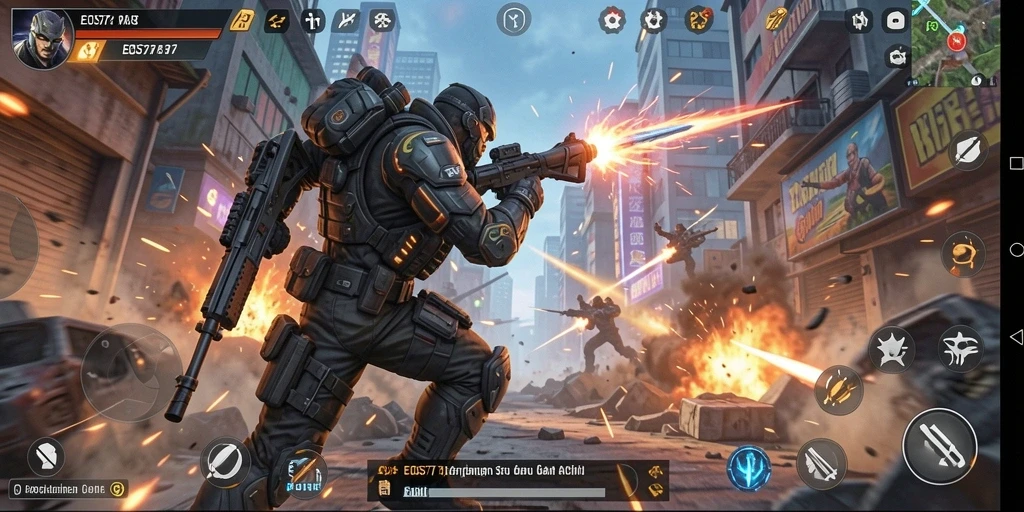 Tampilan gameplay Action yang seru dalam EOS77.