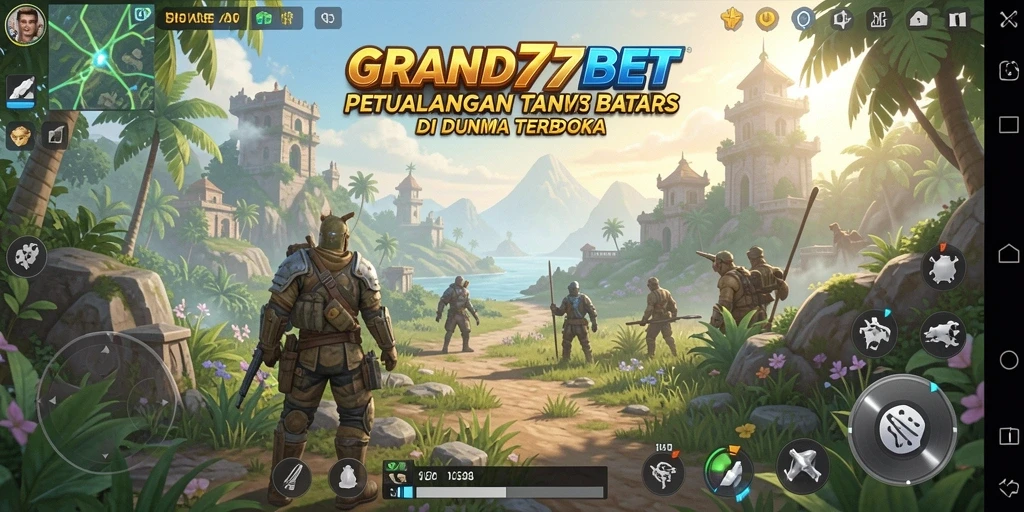 Screenshot gameplay GRAND77BET menampilkan dunia terbuka yang luas dan interaktif.