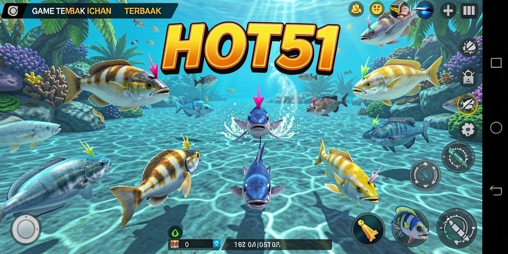 Screenshot menunjukkan momen seru menembak ikan di HOT51.