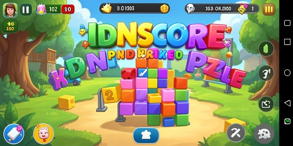 Screenshot gameplay <strong>IDNSCORE</strong> menunjukkan tantangan puzzle yang seru.