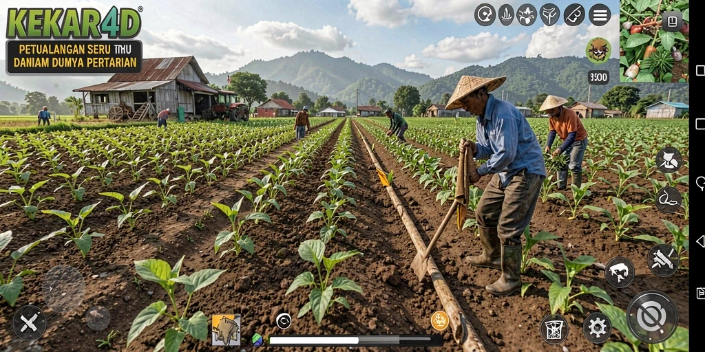 Screenshot utama KEKAR4D menampilkan gameplay menarik di ladang pertanian.